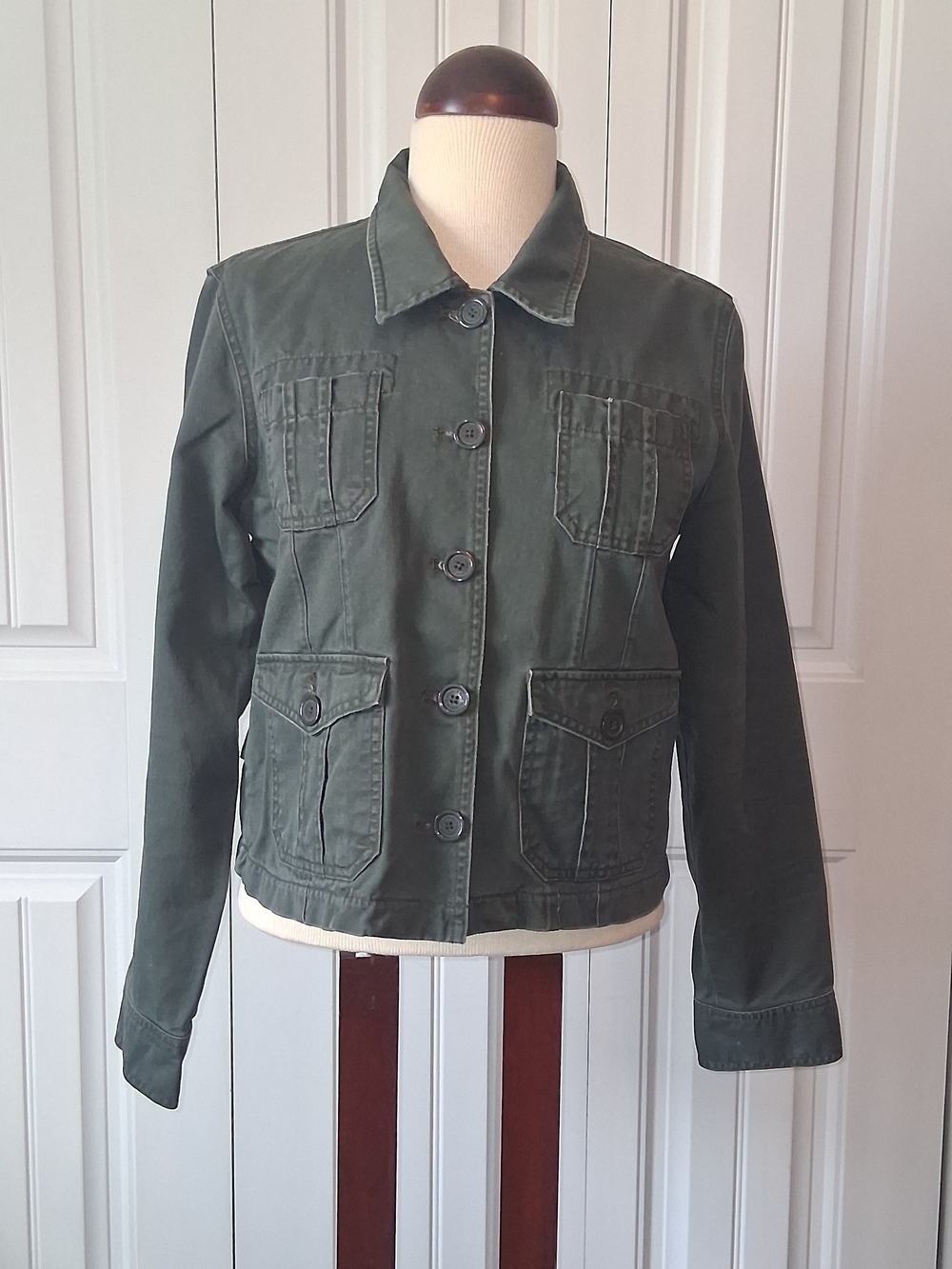 VINTAGE ANCHOR BLUE Olive Green Button-Front Utility Jacket Size XL